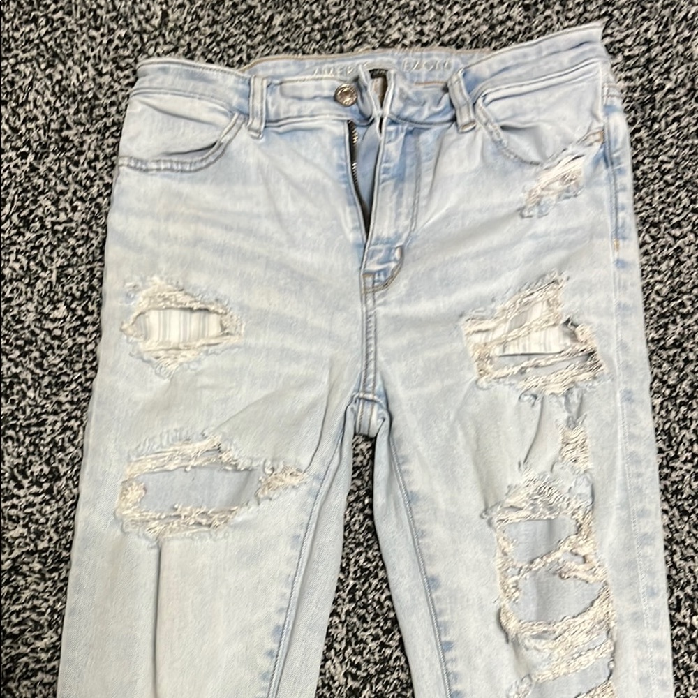 American Eagle Outfitters Blue Skinny Jeans with Distressed Details